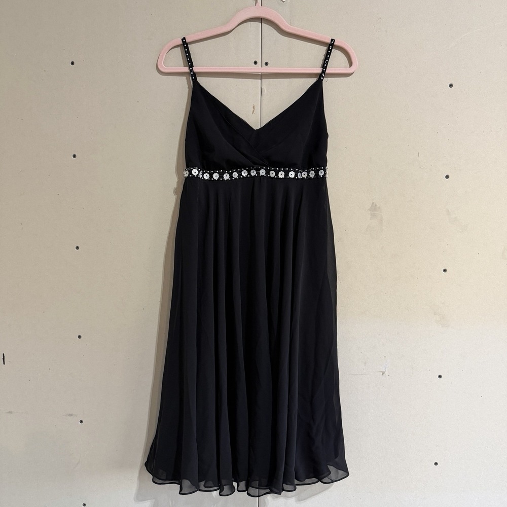 Vintage Y2K Eva Blue Black Chiffon Dress 6 Whimsigoth Fairycore Beaded Cocktail